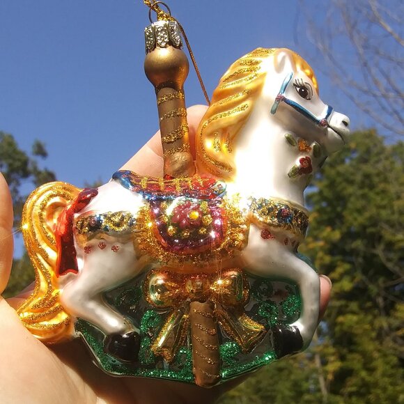 Noble  Gems by Kurt S Adler made in China glass ornament carousel horse glitter - Picture 7 of 16